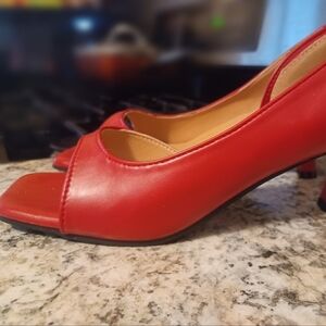 Elegant Red Women's Peep-Toe Kitten Heels